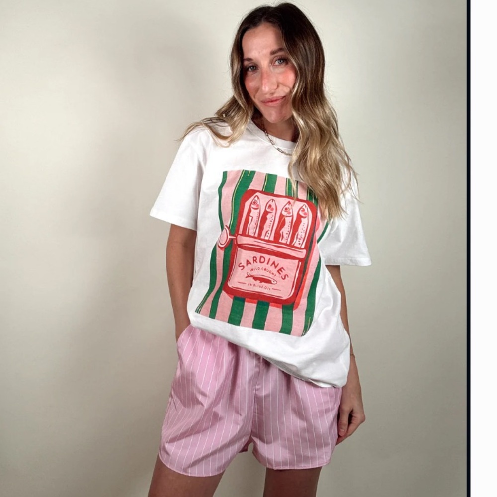 Sardines graphic tee and striped shorts set